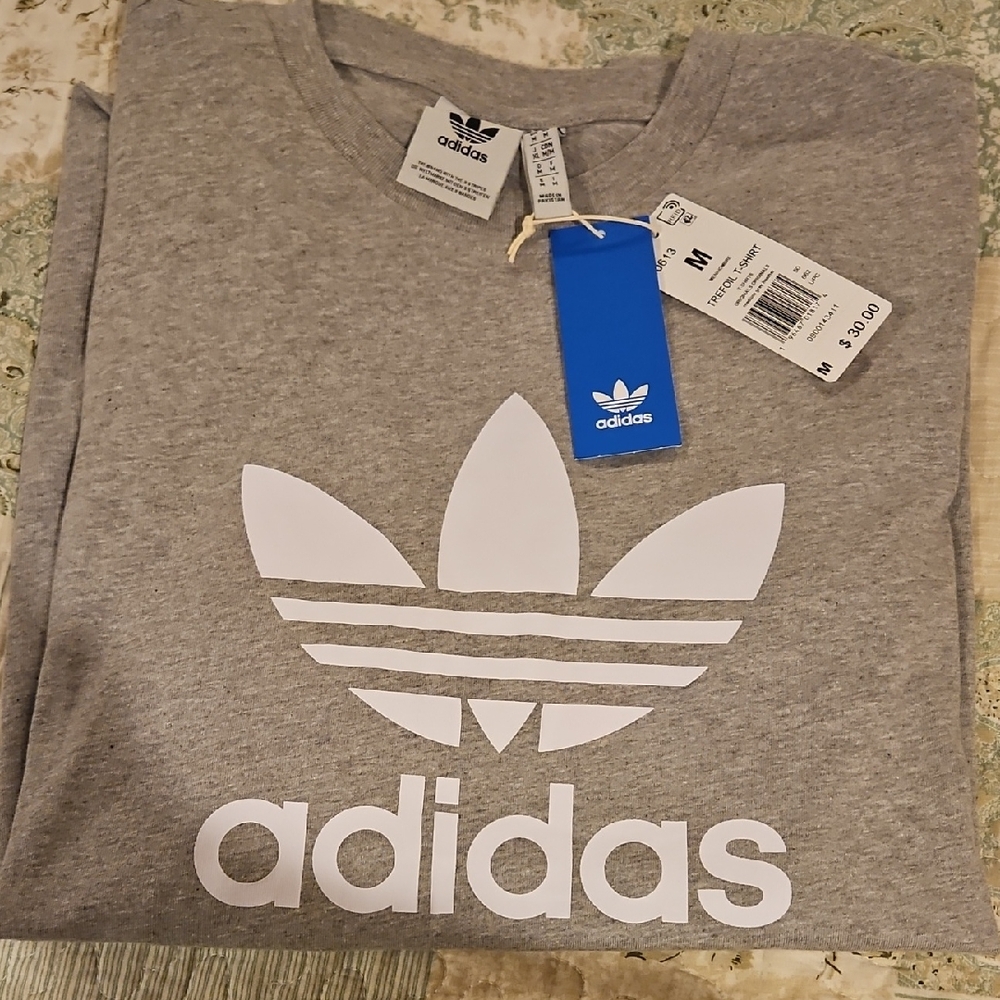 Adidas Heather Gray Tee with White Trefoil